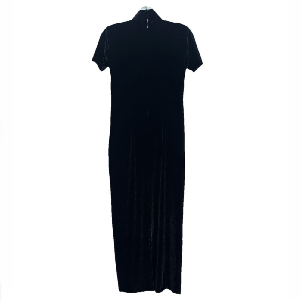 Vtg Black Velvet Cheongsam Whimsigoth Maxi Qipao Devoré Mandarin Collar Dress M - Picture 5 of 11